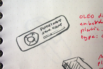 Sketch of an e-ink display integrated into the white surface of a music player
