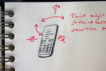 Sketch of three-axis tilt input, less sensitive to larger movements of walking or transport