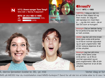 Mess TV interface showing presenters alongside an MMS picture window