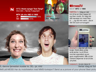 Mess TV interface showing an MMS-based chat thread