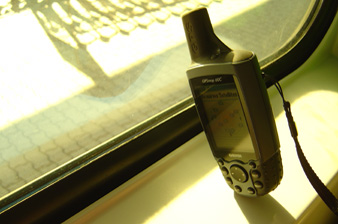 GPS receiver in the window of a train, Oslo